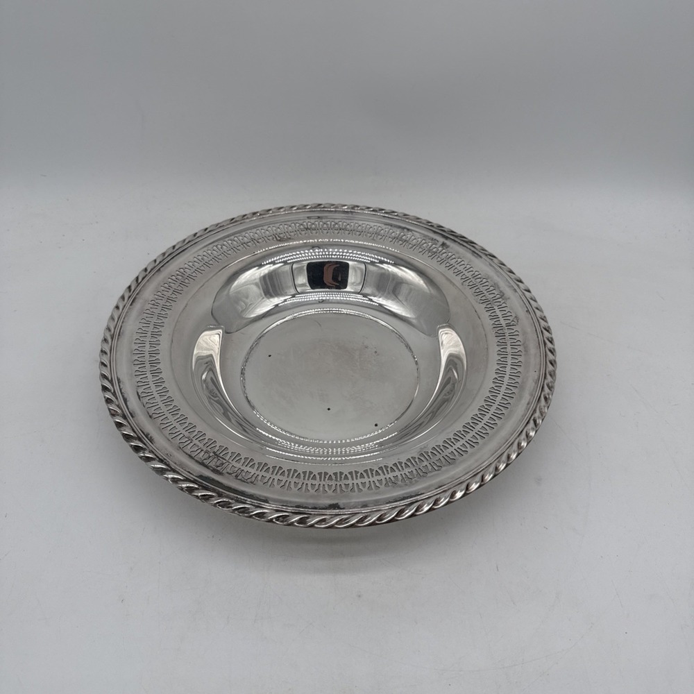 Vintage Wm. Rogers 4135 Silver Plate 12" Serving Bowl Rope Pattern Rim